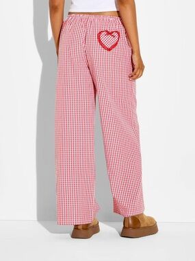 womens gingham boxer gingham pull-on pants with heart pocket xs